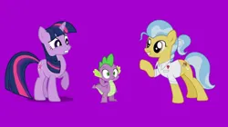 Size: 1080x604 | Tagged: safe, screencap, doctor fauna, spike, twilight sparkle, dragon, earth pony, pony, unicorn, series:mlp animation's short films, series:the where spike lives, confused, image, jpeg, trio, worried