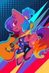 Size: 1120x1680 | Tagged: safe, artist:danvo, derpibooru import, oc, oc:danvoolka, unofficial characters only, pegasus, pony, ear piercing, guitar, image, male, musical instrument, piercing, pixel art, png, scar, solo, solo male