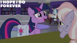 Size: 2000x1125 | Tagged: safe, derpibooru import, edit, edited screencap, editor:quoterific, screencap, dusty pages, twilight sparkle, the point of no return, blushing, image, png