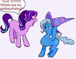 Size: 1882x1460 | Tagged: safe, artist:eeriezoundzz, derpibooru import, starlight glimmer, trixie, pony, unicorn, duo, duo female, english, female, horn, image, jpeg, mare, open mouth, yelling
