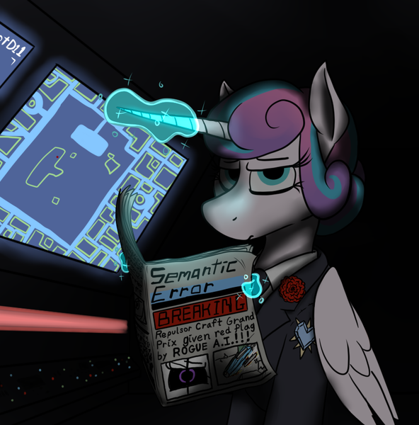 Size: 857x868 | Tagged: safe, artist:thebathwaterhero, derpibooru import, princess flurry heart, alicorn, cyoa:semantic error, adult flurry heart, clothes, image, newspaper, older, png, suit