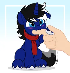 Size: 4822x5000 | Tagged: safe, artist:jhayarr23, derpibooru import, oc, oc:night reader, unofficial characters only, bat pony, unicorn, clothes, commission, horn, image, nibbling, png, scarf, smol, tail, tail wag, ych result