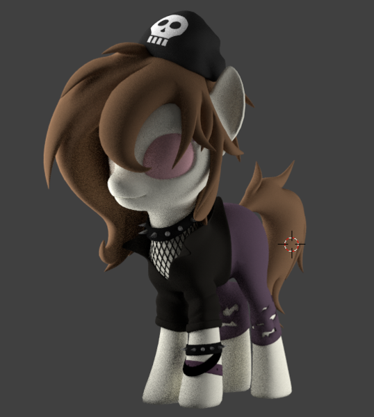 Size: 540x602 | Tagged: safe, artist:chocokumiko, oc, oc:kumikoshy, unofficial characters only, earth pony, pony, 3d, beanie, bracelet, choker, clothes, earth pony oc, female, fishnets, hat, image, jewelry, mare, pants, png, simple background, solo, spiked choker, spiked wristband, tail, torn clothes, wip, wristband