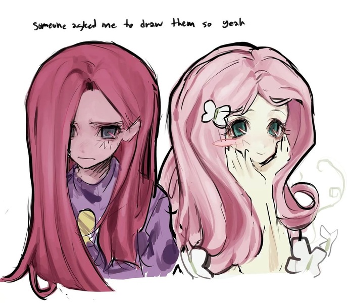 Size: 1200x1039 | Tagged: artist needed, source needed, safe, derpibooru import, fluttershy, pinkie pie, human, female, humanized, image, jpeg, pinkamena diane pie