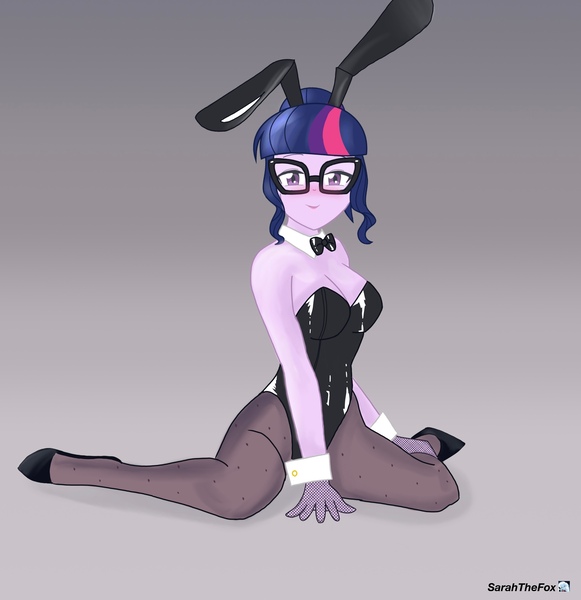 Size: 2546x2630 | Tagged: suggestive, artist:riouku, artist:sarahthefox97, derpibooru import, sci-twi, twilight sparkle, human, equestria girls, adult, alternate hairstyle, background, beautiful, beautisexy, black shoes, black suit, blushing, breasts, bunny ears, bunny suit, busty sci-twi, busty twilight sparkle, clothes, collaboration, crossed legs, female, g4, glasses, gloves, hair bun, hairstyle, happy, image, jpeg, leggings, legs, lipstick, looking at you, makeup, multicolored hair, photo, playboy bunny, pose, purple eyes, ribbon, sexy, shoes, smiling, smiling at you, socks, solo, solo female, stupid sexy sci-twi, stupid sexy twilight, sultry pose, young adult