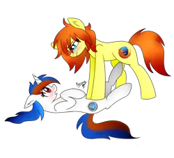 Size: 1100x1000 | Tagged: safe, artist:mayleebell24, derpibooru import, oc, oc:firefox, oc:safari, unofficial characters only, earth pony, pony, unicorn, blushing, browser ponies, female, horn, image, mare, png