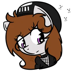 Size: 422x412 | Tagged: safe, artist:itssavannahreed, oc, oc:kumikoshy, unofficial characters only, earth pony, pony, beanie, bust, choker, clothes, earth pony oc, female, hat, image, jacket, looking down, mare, png, simple background, solo, spiked choker, transparent background