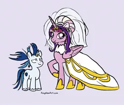 Size: 1473x1243 | Tagged: safe, artist:amynewblue, derpibooru import, princess cadance, shining armor, alicorn, pony, unicorn, 2024, alternate hairstyle, clothes, dress, duo, duo male and female, female, folded wings, g4, height difference, hoof shoes, horn, horn ring, image, jewelry, jpeg, larger female, male, mare, meme, messy mane, not twilight sparkle, princess shoes, raised hoof, redraw, ring, ship:shiningcadance, shipping, signature, simple background, size difference, smaller male, smiling, stallion, straight, tail, the bride and the ugly ass groom, toy interpretation, unshorn fetlocks, wedding dress, wedding veil, wings