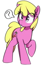 Size: 625x950 | Tagged: safe, artist:thebatfang, derpibooru import, cherry berry, earth pony, pony, cute, eye clipping through hair, female, g4, image, mare, png, question mark, raised hoof, simple background, solo, speech bubble, transparent background