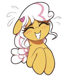 Size: 600x600 | Tagged: safe, artist:thebatfang, derpibooru import, oc, unofficial characters only, earth pony, pony, blushing, bust, cute, eyes closed, female, floppy ears, grin, image, mare, ocbetes, png, simple background, smiling, solo, sweat, transparent background