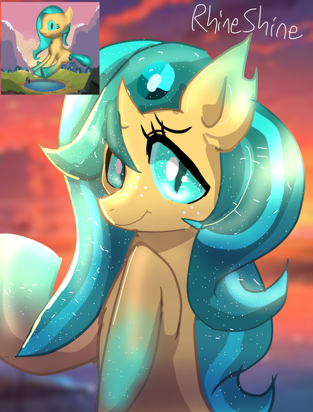 Size: 2995x3938 | Tagged: safe, artist:peanutfrogy, derpibooru import, oc, oc:rhine-shine, unofficial characters only, unicorn, pony creator, 3d, cute, eyelashes, female, freckles, gem, gradient hooves, horn, image, png, ponylumen, solo, sunset