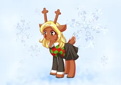 Size: 1052x744 | Tagged: safe, artist:chiefywiffy, derpibooru import, ponified, deer, deer pony, hybrid, original species, pony, clothes, deltarune, image, noelle holiday, png, skirt, solo, sweater