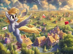 Size: 1200x880 | Tagged: safe, ai content, derpibooru import, machine learning generated, prompter:zzz1247, derpy hooves, pegasus, pony, pony town, flying, g4, image, mail, png, solo