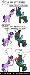 Size: 1000x2500 | Tagged: safe, artist:sneshpone, derpibooru import, queen chrysalis, twilight sparkle, twilight sparkle (alicorn), alicorn, changeling, pony, bug spray, image, jpeg