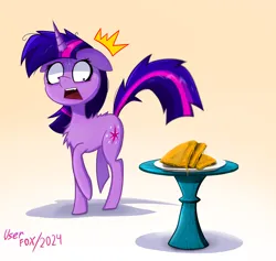 Size: 1280x1211 | Tagged: safe, artist:user-fox, derpibooru import, twilight sparkle, pony, unicorn, chest fluff, emanata, female, fluffy, food, gradient background, image, mare, open mouth, png, quesadilla, scared, table, they're just so cheesy, turophobia, unicorn twilight