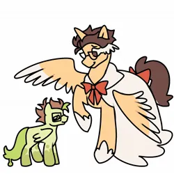 Size: 1378x1378 | Tagged: safe, artist:gnheathciiff, derpibooru import, ponified, alicorn, pegasus, pony, 2024, bow, clothes, dress, duo, duo male, elmariana, female, folded wings, gay, glasses, height difference, hoof shoes, horn, image, jpeg, male, meme, princess shoes, qsmp, raised hoof, redraw, ribbon, shipping, simple background, size difference, slimecicle, stallion, tail, tail bow, the bride and the ugly ass groom, white background, wings