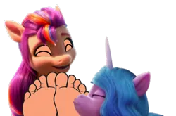 Size: 706x466 | Tagged: safe, derpibooru import, izzy moonbow, sunny starscout, earth pony, pony, unicorn, g5, my little pony: tell your tale, leak, spoiler:g5, cute, female, heart, horn, image, izzybetes, kissing, png, shipping, solo, solo female, sunnybetes