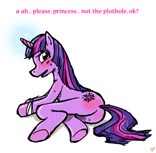 Size: 540x531 | Tagged: artist needed, safe, derpibooru import, twilight sparkle, unicorn, ass, blushing, butt, g4, horn, image, implied princess celestia, plot, png, spank mark, spankable plot, spanked, tied, twibutt, unicorn twilight