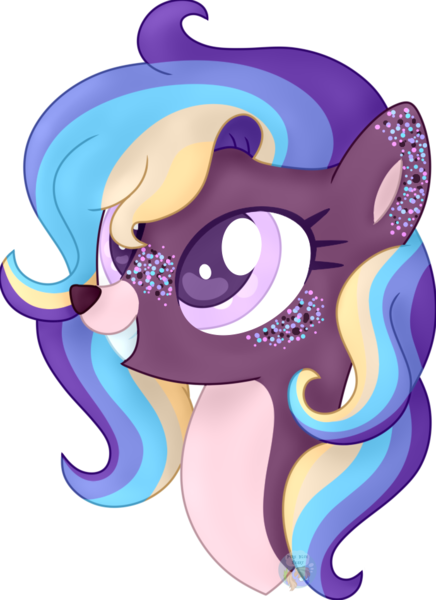Size: 691x951 | Tagged: safe, artist:pure-blue-heart, derpibooru import, oc, unofficial characters only, deer, deer pony, hybrid, original species, pony, female, freckles, gift art, image, mare, png, simple background, toothy grin, transparent background, watermark