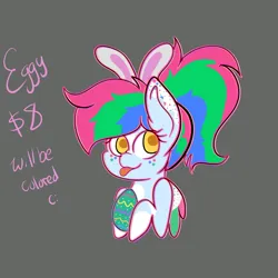 Size: 3000x3000 | Tagged: safe, artist:solardoodles, derpibooru import, oc, oc:funfetti, pegasus, pony, :p, bunny ears, commission, easter, easter egg, egg, holiday, image, pegasus oc, png, ponytail, solo, tongue out, wings, ych result
