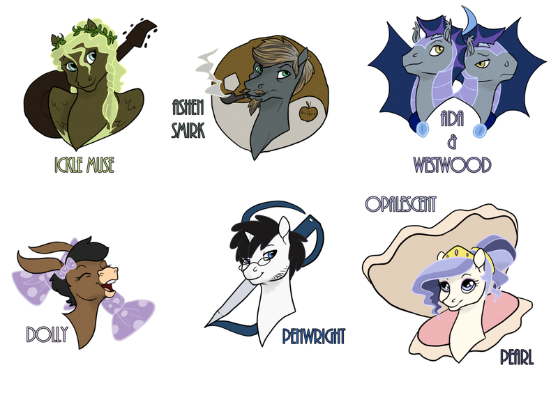Size: 1237x876 | Tagged: safe, artist:seawitchsteph, derpibooru import, oc, oc:ada, oc:ashen smirk, oc:dolly, oc:ickle muse, oc:opalescent pearl, oc:penwright, oc:westwood, unofficial characters only, bat pony, donkey, pegasus, pony, female, image, male, mare, night guard, pipe, png, stallion