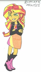 Size: 871x1556 | Tagged: safe, artist:cmara, derpibooru import, sunset shimmer, human, equestria girls, boots, clothes, female, g4, high heel boots, image, jpeg, shoes, simple background, solo, white background