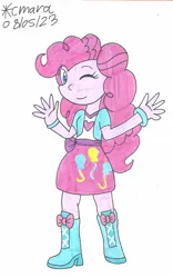 Size: 960x1543 | Tagged: safe, artist:cmara, derpibooru import, pinkie pie, human, equestria girls, boots, clothes, female, g4, high heel boots, image, jpeg, shoes, simple background, solo, white background