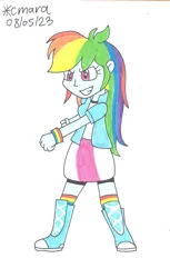 Size: 1015x1654 | Tagged: safe, artist:cmara, derpibooru import, rainbow dash, human, equestria girls, boots, clothes, g4, high heel boots, image, jpeg, shoes, simple background, solo, white background