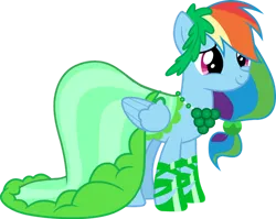 Size: 828x659 | Tagged: safe, artist:lizzmcclin, derpibooru import, rainbow dash, pegasus, female, g4, green dress, holiday, image, png, rainbow dash always dresses in style, saint patrick's day, simple background, solo, transparent background