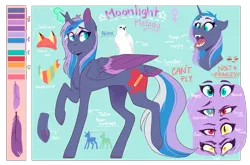 Size: 5517x3633 | Tagged: safe, artist:wallvie, derpibooru import, oc, oc:moonlight melody (wallvie), alicorn, bird, falcon, pony, fangs, female, image, mare, png, reference sheet, solo