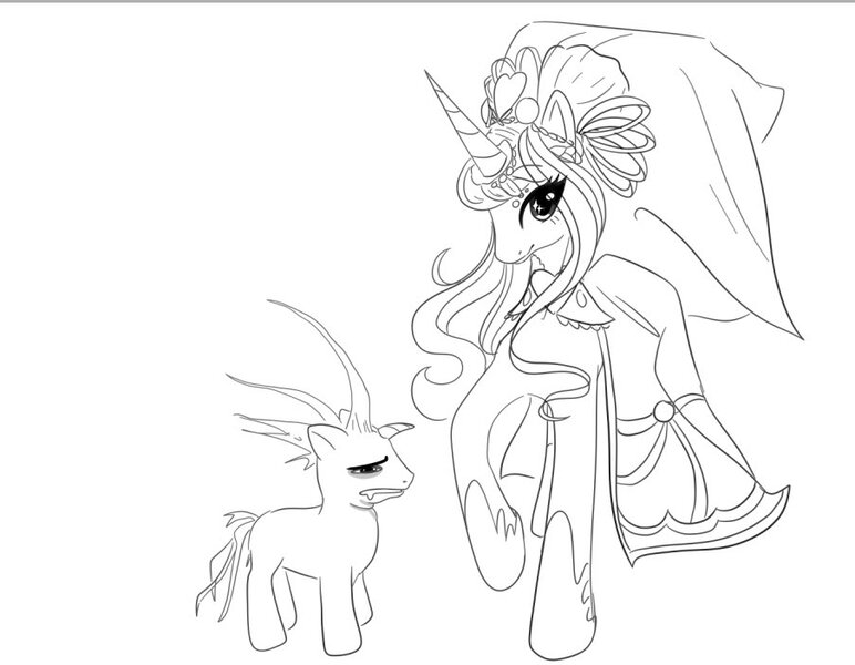 Size: 903x702 | Tagged: safe, artist:choob, derpibooru import, princess cadance, shining armor, alicorn, pony, unicorn, 2024, alternate hairstyle, bags under eyes, clothes, dress, drool, duo, duo male and female, female, floppy horn, g4, grayscale, height difference, hoof shoes, horn, image, jpeg, larger female, looking at you, male, mare, meme, messy mane, messy tail, monochrome, princess shoes, raised hoof, redraw, ship:shiningcadance, shipping, simple background, size difference, smaller male, sparkly eyes, squint, stallion, straight, tail, the bride and the ugly ass groom, toy interpretation, wedding dress, wedding veil, white background, wingding eyes