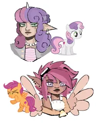 Size: 3581x4770 | Tagged: safe, artist:linatron, derpibooru import, apple bloom, scootaloo, sweetie belle, human, bust, cutie mark crusaders, horn, horned humanization, humanized, image, png, portrait, simple background, white background, winged humanization, wings