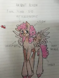 Size: 3000x3938 | Tagged: safe, artist:youssoupoff, derpibooru import, oc, unofficial characters only, pegasus, pony, chest fluff, female, image, jpeg, knee swirl, lined paper, mare, notebook, pegasus oc, review, smiling, solo, spread wings, tail, traditional art, unshorn fetlocks, wings