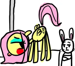 Size: 495x436 | Tagged: artist needed, suggestive, derpibooru import, angel bunny, fluttershy, pegasus, blushing, drawing, g4, image, png, pole dancing, stripper pole