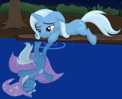 Size: 1050x850 | Tagged: safe, artist:zonra, derpibooru import, trixie, crying, g4, image, png, reflection, sad, the sad and depressive trixie