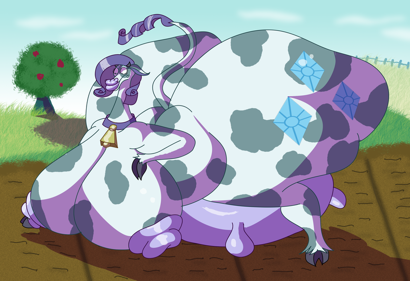 Size: 3353x2300 | Tagged: questionable, artist:jacalope, derpibooru import, rarity, cow, unicorn, big breasts, breasts, butt, cowified, horn, huge breasts, huge butt, image, impossibly large breasts, impossibly large butt, impossibly large udder, large butt, nipples, nudity, png, quadrupedal chest boobs, raricow, species swap, udder