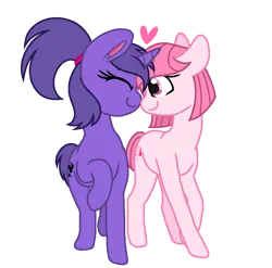 Size: 842x833 | Tagged: safe, artist:madzbases, artist:muhammad yunus, derpibooru import, oc, oc:annisa trihapsari, oc:violetta cuddles belle, unofficial characters only, earth pony, pony, unicorn, base used, duo, duo female, eyes closed, female, happy, heart, horn, image, lesbian, png, ponytail, simple background, smiling, transparent background