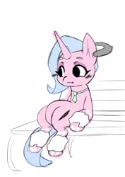 Size: 744x1052 | Tagged: safe, artist:chiefywiffy, derpibooru import, oc, oc:chiefy, unicorn, clothes, ear piercing, horn, image, leg warmers, necktie, piercing, png, simple background, sitting, solo, white background