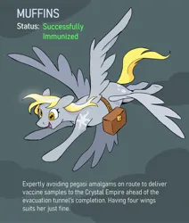 Size: 2800x3300 | Tagged: safe, artist:cracklewink, derpibooru import, derpy hooves, pegasus, pony, bag, female, image, jpeg, mare, mlp infection, multiple pupils, multiple wings, saddle bag, sleigh pony, wings