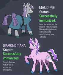 Size: 2800x3300 | Tagged: safe, artist:cracklewink, derpibooru import, diamond tiara, maud pie, earth pony, pony, braid, clothes, cloven hooves, dress, female, image, jewelry, jpeg, mare, mlp infection, multiple legs, multiple pupils, multiple tails, sleigh pony, tail, tiara, unshorn fetlocks