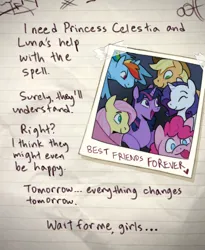 Size: 2700x3300 | Tagged: safe, artist:cracklewink, derpibooru import, applejack, fluttershy, pinkie pie, rainbow dash, rarity, twilight sparkle, alicorn, earth pony, pegasus, pony, unicorn, female, horn, image, journal, jpeg, mane six, mare, mlp infection, this will end in death