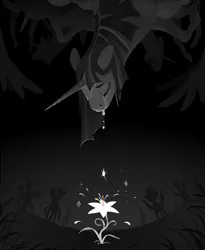 Size: 2700x3300 | Tagged: semi-grimdark, artist:cracklewink, derpibooru import, princess celestia, princess luna, twilight sparkle, alicorn, pony, amalgamation, crying, female, flower, image, jpeg, lily (flower), mare