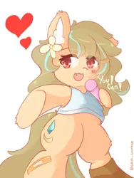 Size: 1000x1333 | Tagged: safe, artist:grithcourage, derpibooru import, oc, oc:grith courage, earth pony, adorable face, brown mane, cheerful, clothes, cute, flower, happy, heart, image, long hair, microphone, png, red eyes, simple background, singing, socks, solo, standing, white background