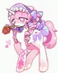 Size: 1614x2048 | Tagged: safe, artist:jojofassbender, derpibooru import, oc, unofficial characters only, pony, unicorn, blushing, bonnet, bow, drill hair, female, flower, hair bow, heart, heart eyes, horn, image, jpeg, mare, mouth hold, rose, simple background, tail, tail bow, teary eyes, white background, wingding eyes