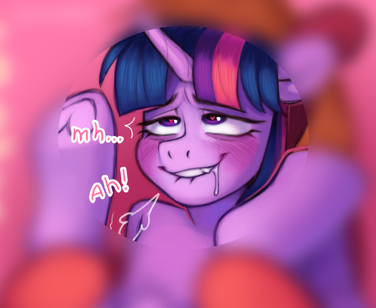 Size: 2520x2062 | Tagged: questionable, artist:bloodymrr, derpibooru import, big macintosh, twilight sparkle, twilight sparkle (alicorn), alicorn, earth pony, pony, unicorn, advertisement, alternate universe, blushing, drool, emotional, emotions, female, g4, heart, heart eyes, horn, image, lust, male, moaning, moaning in pleasure, passion, png, ship:twimac, shipping, straight, teaser, wingding eyes