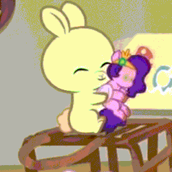 Size: 600x600 | Tagged: safe, derpibooru import, edit, edited screencap, screencap, pipp petals, pegasus, pony, rabbit, g5, my little pony: tell your tale, spoiler:g5, spoiler:my little pony: tell your tale, spoiler:tyts02e09, animal, animated, cracked it, cute, doll, female, gif, image, loop, sitting, toy