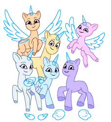 Size: 546x600 | Tagged: safe, artist:dazzle, derpibooru import, pony, g5, base, female, group, horn, image, male, mare, ms paint base, ms paint friendly, png, simple background, stallion, transparent background, unshorn fetlocks, wings
