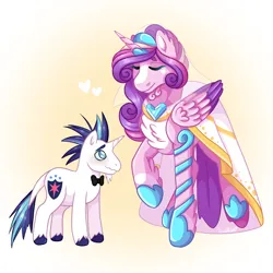 Size: 2000x2000 | Tagged: safe, artist:bunistxr, derpibooru import, princess cadance, shining armor, alicorn, pony, unicorn, 2024, blushing, bowtie, chest fluff, clothes, dress, duo, duo male and female, eyes closed, female, folded wings, g4, height difference, hoof shoes, horn, image, larger female, leonine tail, male, mare, meme, messy mane, png, princess shoes, raised hoof, redraw, ship:shiningcadance, shipping, size difference, smaller male, smiling, stallion, straight, tail, the bride and the ugly ass groom, wavy mouth, wings