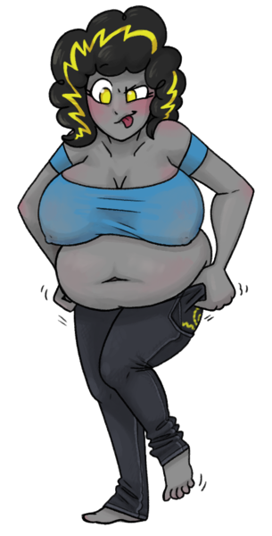 Size: 498x979 | Tagged: suggestive, artist:doomfister, artist:minahyena, derpibooru import, oc, oc:bug-zapper, human, equestria girls, equestria girls-ified, g4, image, png, post-vore, story in the source, vore, weight gain