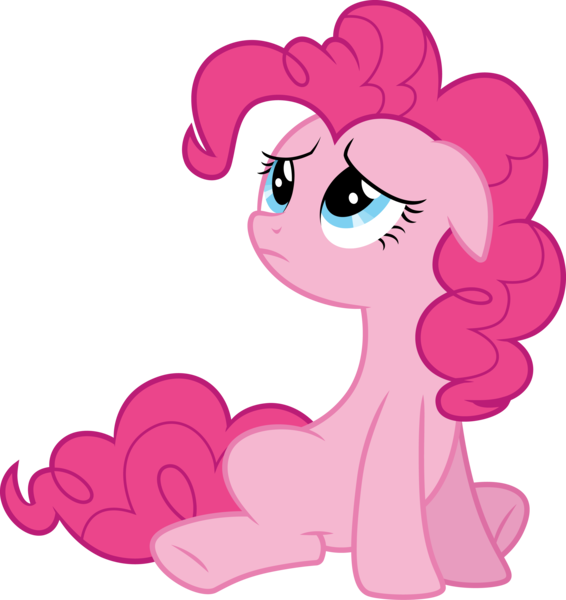 Size: 3000x3179 | Tagged: safe, artist:cloudy glow, derpibooru import, pinkie pie, earth pony, pony, .ai available, female, floppy ears, frown, g4, high res, image, looking up, mare, png, simple background, sitting, solo, transparent background, vector
